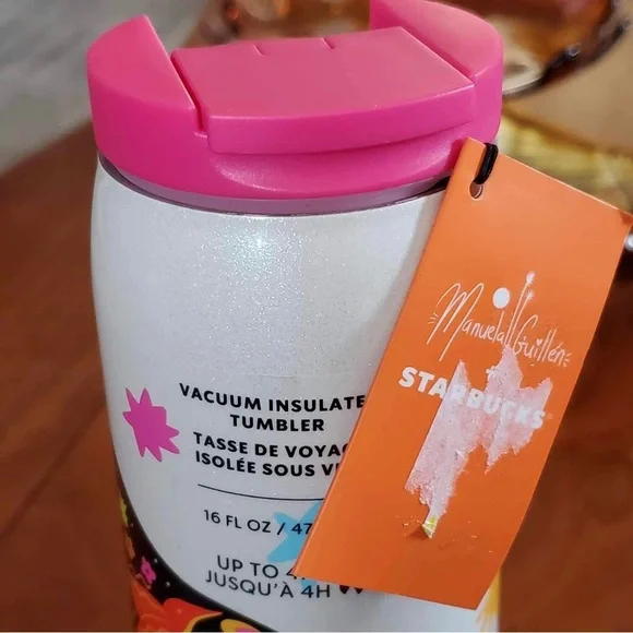 Starbucks 2023 Manuela Guillen White Glitter Stainless Grande Tumbler 16oz - Picture 4 of 5